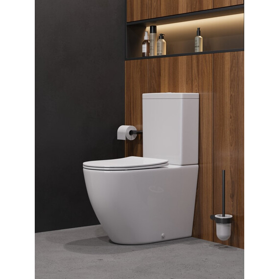 Унитаз-компакт безободковый Cezares Stylus-Tor CZR-538-CP-TOR с тонкой крышкой микролифт, кнопка оружейная сталь (система смыва Торнадо) - фото 9