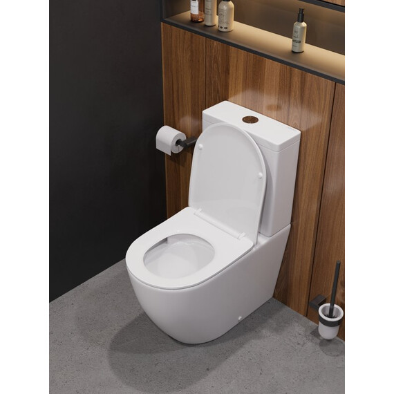 Унитаз-компакт безободковый Cezares Stylus-Tor CZR-538-CP-TOR с тонкой крышкой микролифт, кнопка оружейная сталь (система смыва Торнадо) - фото 10