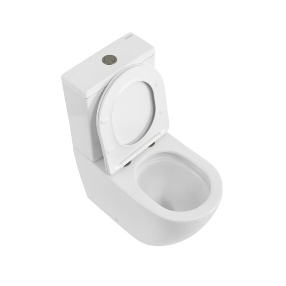 Унитаз-компакт безободковый Cezares Stylus-Tor CZR-538-CP-TOR с тонкой крышкой микролифт, кнопка оружейная сталь (система смыва Торнадо) - фото 2