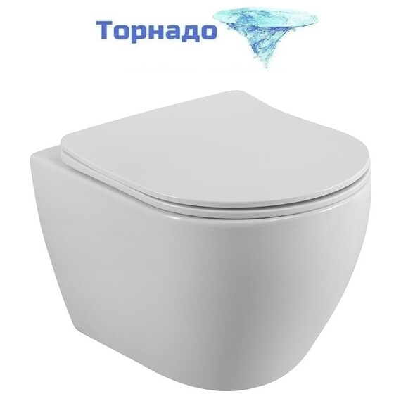 Унитаз подвесной безободковый Cezares Stylus-Tor CZR-6601-TH-TOR/SC с тонкой крышкой микролифт (Система смыва торнадо) - фото 