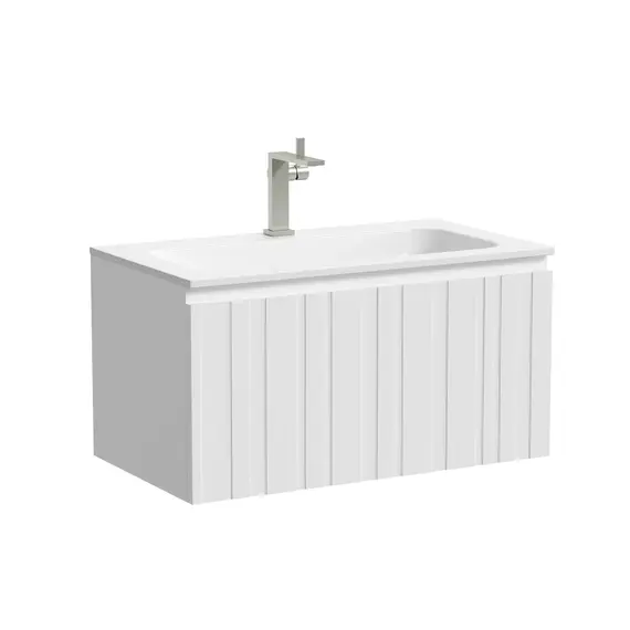 Тумба подвесная с раковиной Sancos Ламель 80 см LM80W (раковина Grace CN7012) белый матовый - фото 3