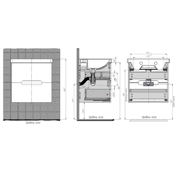 Тумба подвесная с раковиной Briz Пола 60 см 236 03-18060-15 00 БЕЛ (раковина Грэйс 60) белый глянец - фото 9