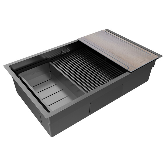 Кухонная мойка Paulmark Next-multi sink 74 Uni 1,2 мм PM787445-GM, вороненая сталь - фото 3