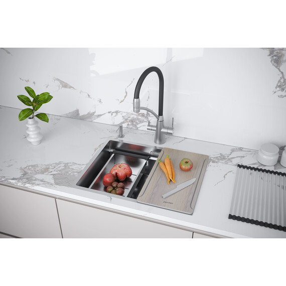 Кухонная мойка Paulmark Next-multi sink 58 Uni 1,2 мм PM785845-BS, сталь брашированная - фото 7