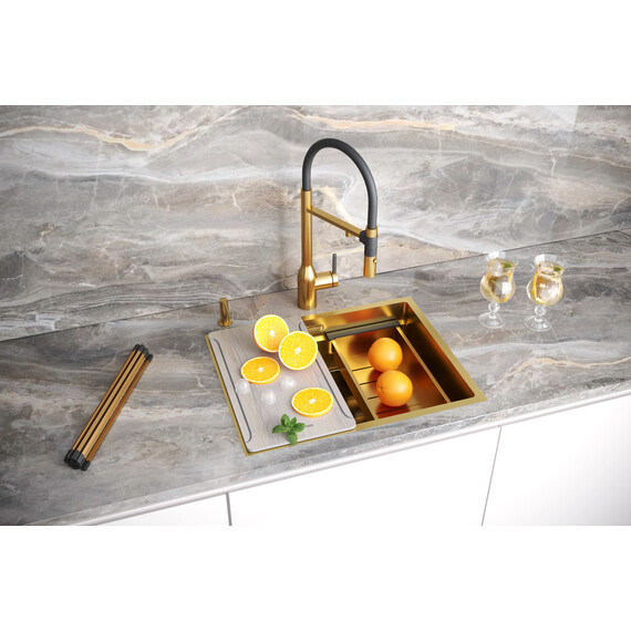 Кухонная мойка Paulmark Next-multi sink 58 Uni 1,2 мм PM785845-BG, золото брашированное - фото 5
