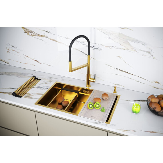 Кухонная мойка Paulmark Next-multi sink 74 Uni 1,2 мм PM787445-BG, золото брашированное - фото 5