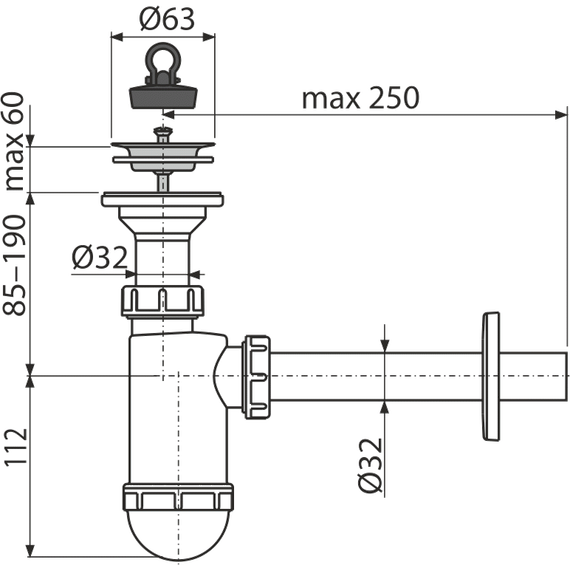 Сифон для умывальника Alcadrain A410 DN32 (AG210512432) - фото, картинка  Сифон для умывальника Alcadrain A410 DN32 (AG210512432) - фото