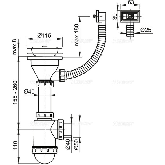 Сифон для мойки AlcaPlast A447-DN50/40 - фото, картинка 2 Сифон для мойки AlcaPlast A447-DN50/40 - фото 2