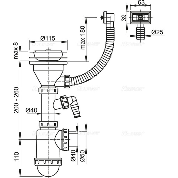 Сифон для мойки AlcaPlast A447P-DN50/40 - фото, картинка 2 Сифон для мойки AlcaPlast A447P-DN50/40 - фото 2