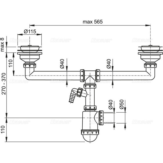 Сифон AlcaPlast A453P для сдвоенной мойки - фото 2