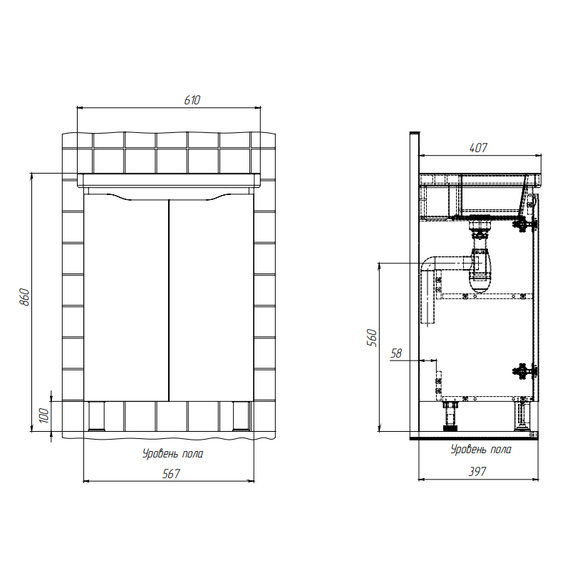 Тумба напольная с раковиной Briz Мальта 60 см 365 03-02060-06 00 БЕЛ (раковина Фостер 60) - фото 9
