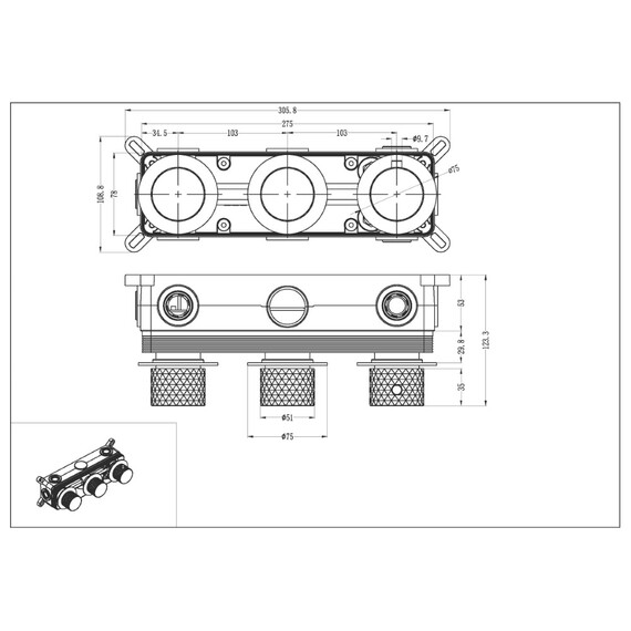 Смеситель для ванны с термостатом Boheme Stick 124-T-3-CR.1 (со скрытой частью) - фото 2