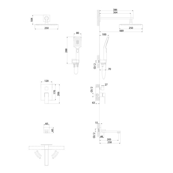 Душевая система для ванны Grossman Style 501.K35.05.120, брашированный никель - фото 9