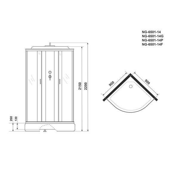 Душевая кабина Niagara Classic 90x90 см 65011434P, чёрный/тонированное (бессиликоновая сборка) - фото 18