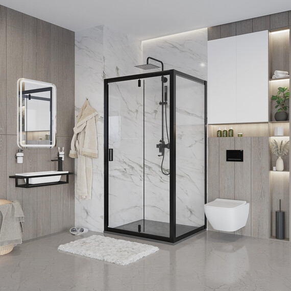 Душевое ограждение Niagara Nova 90х80 см NG-83-9AB-A80B, чёрный/прозрачное - фото 
