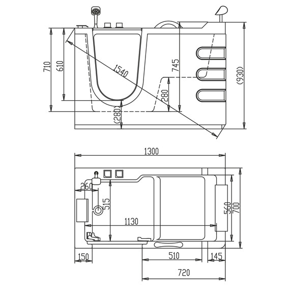 Ванна акриловая сидячая Abber 130x70 см AB9000 C R - фото 14