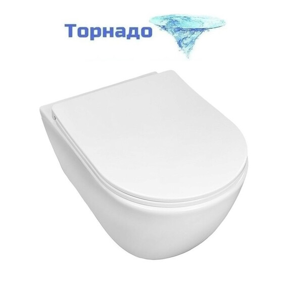 Унитаз подвесной безободковый Azario AZ-2210R с тонкой крышкой микролифт (Система смыва Торнадо) - фото 
