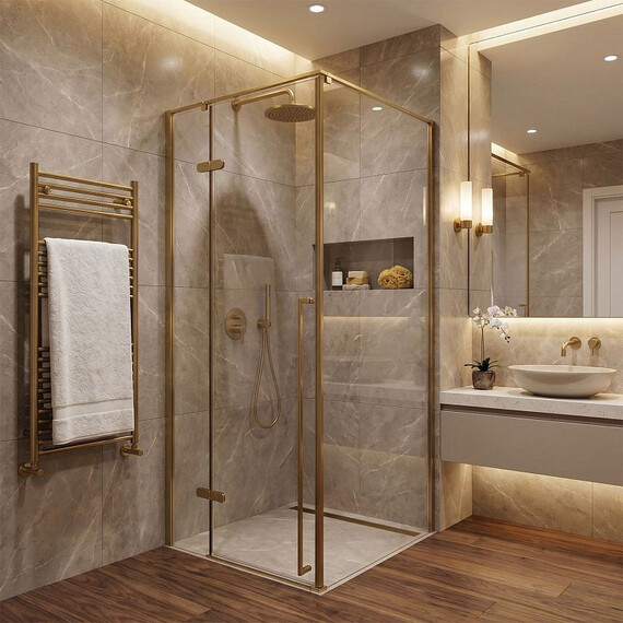 Душевое ограждение Loranto Sunway 90x90 см CS-501G-90, золото/прозрачное - фото 4
