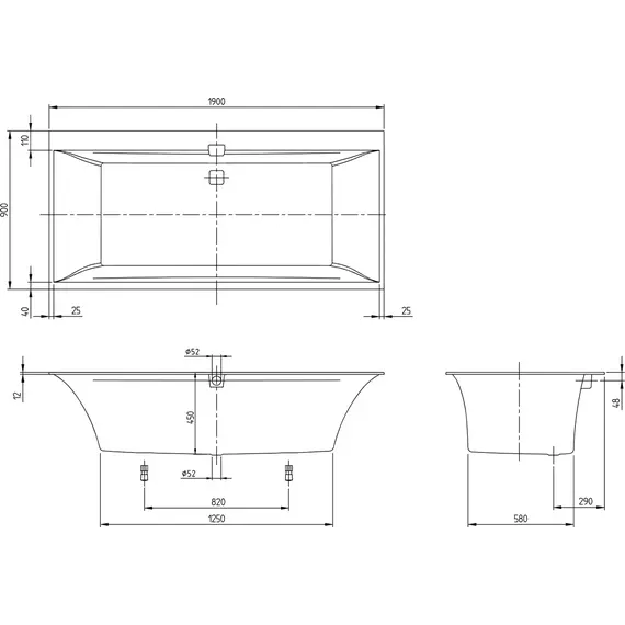 Ванна квариловая Villeroy&Boch Squaro Edge 12 190x90 см UBQ190SQE2DV-01 с сифоном и ножками - фото 6
