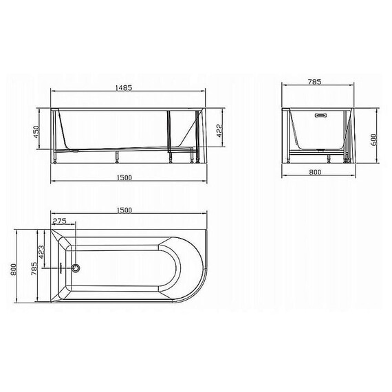 Ванна акриловая Creo Ceramique Шер-В 150x80 см R AZ-1859-A-1.5 с каркасом - фото 3