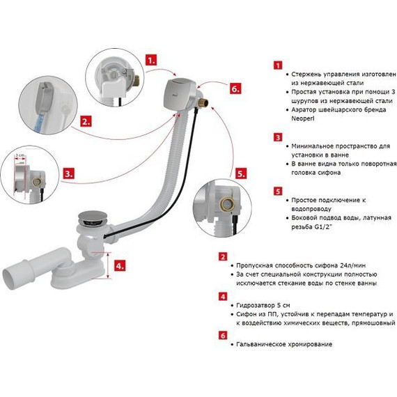 Сифон для ванны AlcaPlast A564CRM1-80 пластик - фото, картинка 3 Сифон для ванны AlcaPlast A564CRM1-80 пластик - фото 3