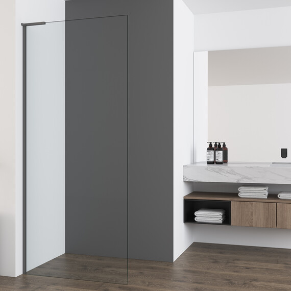 Душевая перегородка Vincea Волк-Ин (Walk-In) 80 см VSW-7HA800CLGM (стекло 8 мм) с кронштейном в комплекте, вороненая сталь/прозрачное - фото 