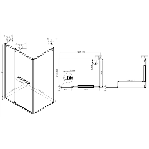 Душевое ограждение Vincea Теси (Tesi) 120x90 см VSRW-7TS9012CLGM, вороненая сталь/прозрачное - фото 7