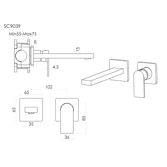 Смеситель для раковины настенный Sancos Студия (Studio) SC9039CH (со скрытой частью) - фото 6