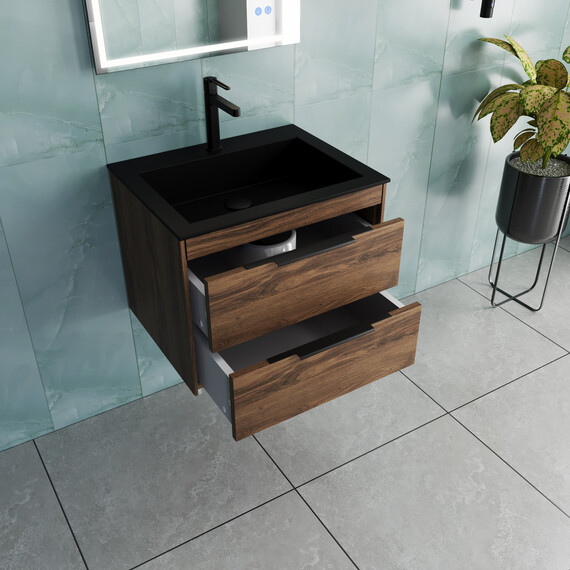 Тумба подвесная с раковиной Vincea Кьяра 2D (Chiara 2D) 60 см VMC-2C2600CO (раковина VCB-13600B) дуб чарльстон - фото 6