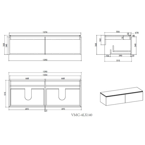 Тумба подвесная с раковиной-столешницей Vincea Люкс (Luxe) 140 см VMC-4LX140WN (раковина VWTB-4LX140VB) шпон натуральный орех - фото 13