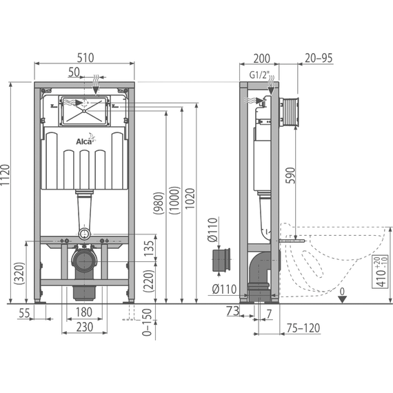 Инсталляция для подвесного унитаза Alcaplast AM116/1120 Solomodul - фото, картинка 3 Инсталляция для подвесного унитаза Alcaplast AM116/1120 Solomodul - фото 3