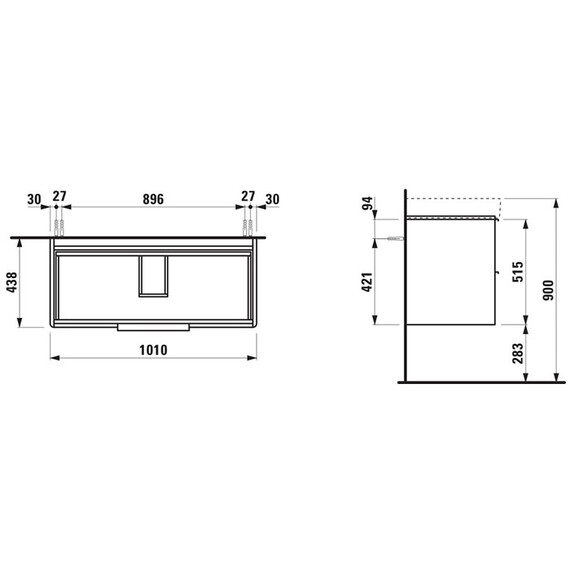 Тумба подвесная с раковиной Laufen Base 110 см 4.0245.2.110.261.1 (раковина Laufen Pro S 8.1396.6.000.104.1) - фото 5