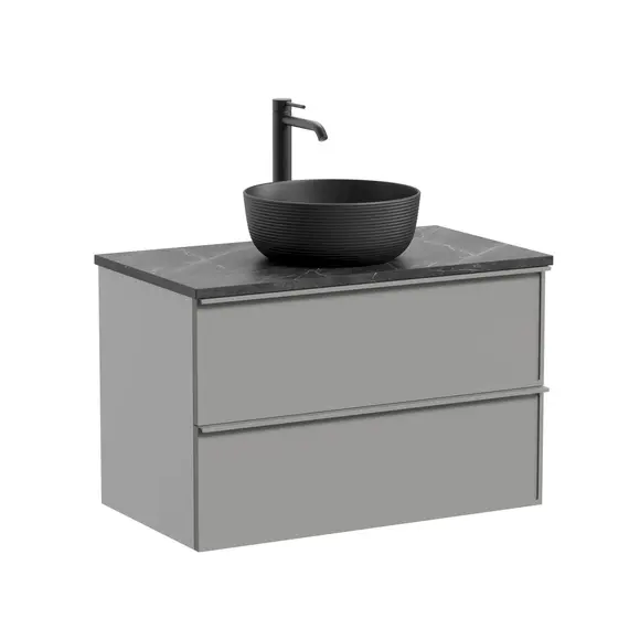 Тумба подвесная с раковиной Sancos Вельта (Velta) 80 см VL80WG (раковина Element CN6073MB, столешница TT80A1X) тёплый серый - фото 4