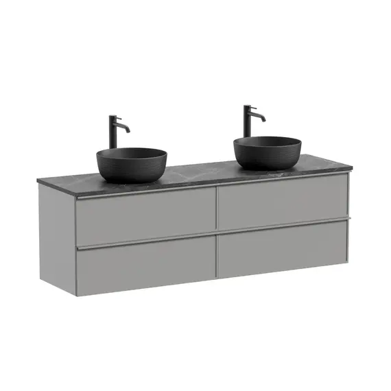Тумба подвесная с раковиной Sancos Вельта (Velta) 160 см VL80WG (раковины Element CN6073MB, столешница TT160A1X) тёплый серый - фото 4