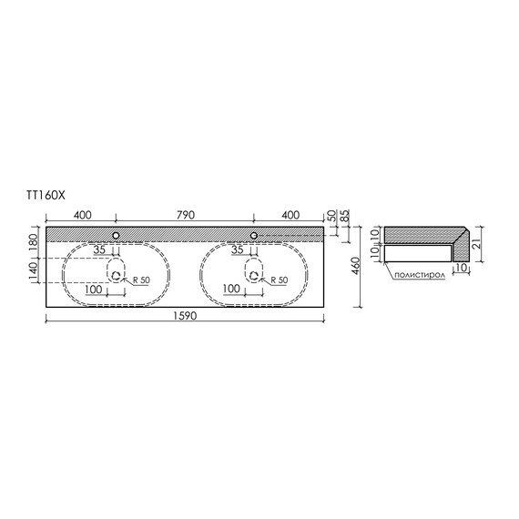Тумба подвесная с раковиной Sancos Вельта (Velta) 160 см VL80WG (раковины Element CN6073MB, столешница TT160A1X) тёплый серый - фото 14