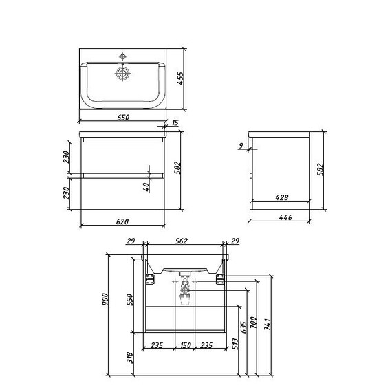 Тумба подвесная с раковиной Caprigo Форте 65 см 36110-SF027 - фото 5