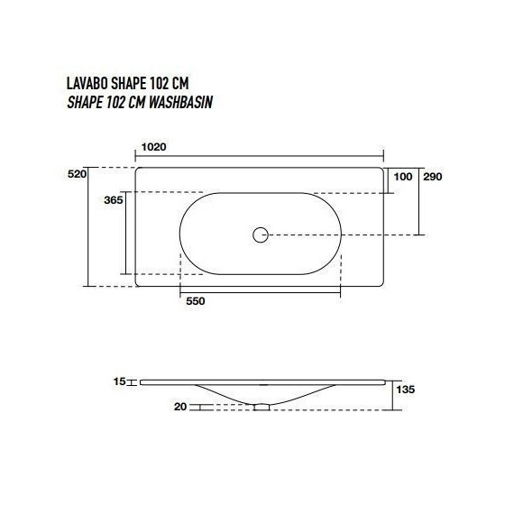 Раковина врезная на столешницу Kerasan Shape 102 см 547001*1 - фото 7