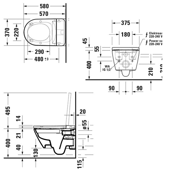 Унитаз подвесной безободковый Duravit D-Neo 2502092096 с сиденьем микролифт Sensowash (покрытие Hygieneglaze) - фото 3