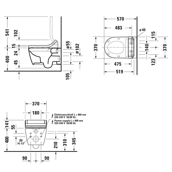 Унитаз подвесной безободковый Duravit ME by Starck SensoWash 2529592000 с креплением и крышкой-биде Sensowash Classic (покрытие HygieneGlaze) - фото 4