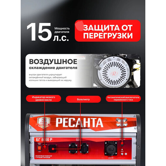 Бензиновый генератор Ресанта БГ 8000 Р - фото 4