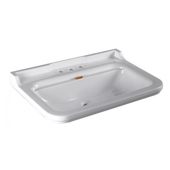 Раковина подвесная Kerasan Waldorf 80 см 4141K1bi/cr*3 (заглушка для перелива 811391oro) белый/золото - фото 