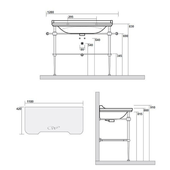 Раковина с консолью Kerasan Waldorf 120 см 4144K1bi/cr*1 (консоль 9203K3br) белый/бронза - фото 2
