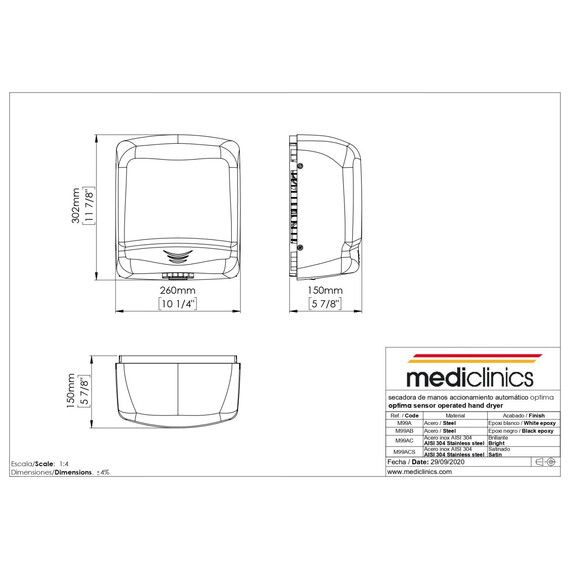 Сушилка для рук Mediclinics Optima M99AC, цвет нержавеющая сталь - фото 2