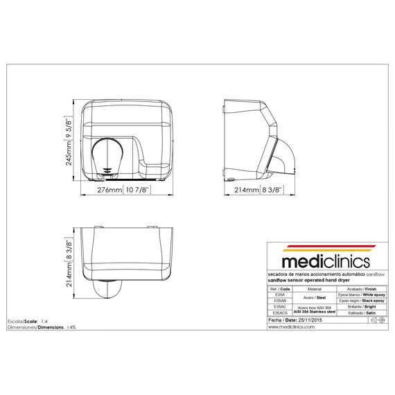 Сушилка для рук Mediclinics Saniflow E05CS, цвет нержавеющая сталь - фото 2