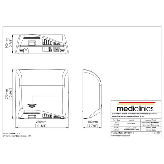 Сушилка для рук Mediclinics Speedflow M17ACS, цвет нержавеющая сталь - фото 2