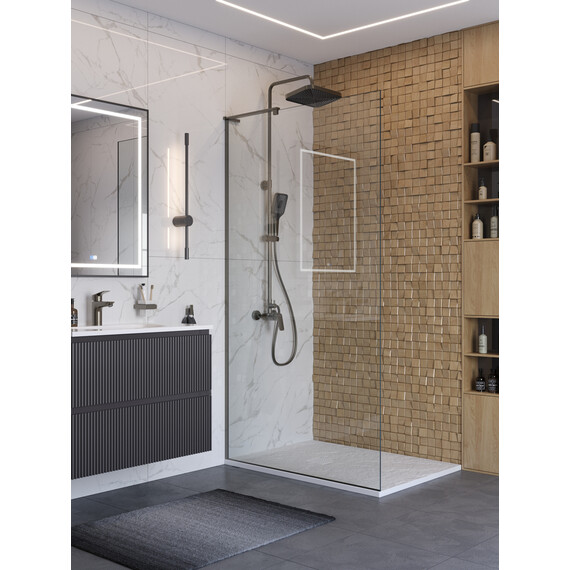 Душевая перегородка BelBagno 100 см UNO-L-1-TB-100-C-GM (стекло 8 мм) оружейная сталь/прозрачное - фото 