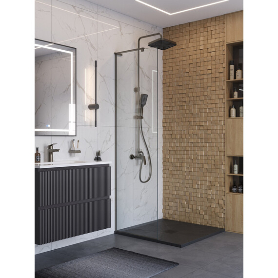Душевая перегородка BelBagno 60 см UNO-L-1-TB-60-C-GM (стекло 8 мм) оружейная сталь/прозрачное - фото 