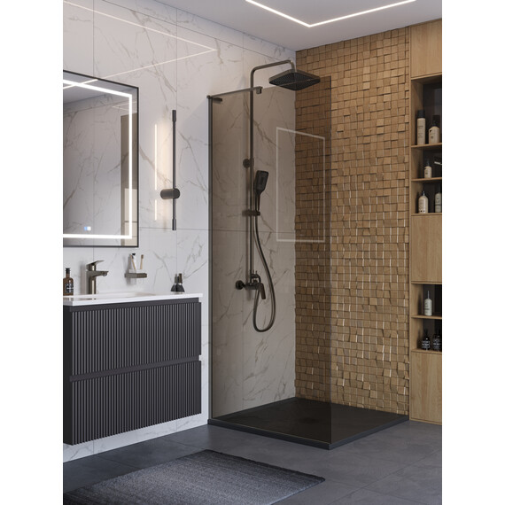 Душевая перегородка BelBagno 90 см UNO-L-1-TB-90-BR-GM (стекло 8 мм) оружейная сталь/бронза - фото 