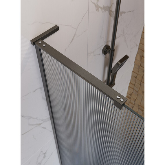 Душевая перегородка BelBagno 90 см UNO-L-1-TB-90-FL-GM (стекло 8 мм) оружейная сталь/рифленое - фото 3