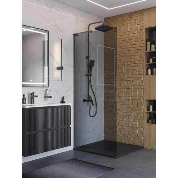 Душевая перегородка BelBagno 90 см UNO-L-1-TB-90-GR-GM (стекло 8 мм) оружейная сталь/графит - фото 